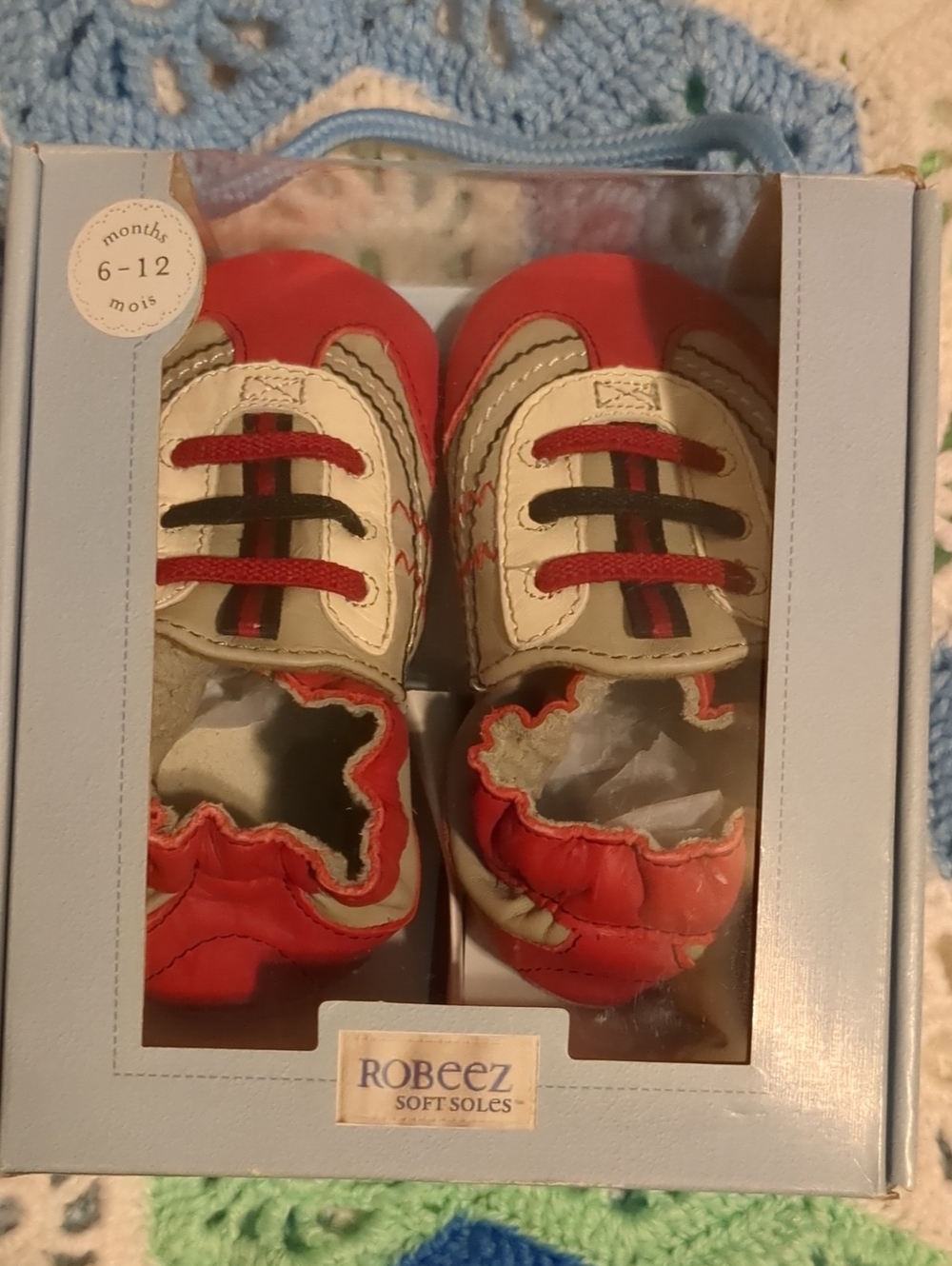 Robeez Red and Cream Lace-Style Soft Sole Baby Shoes